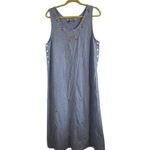 Colorful Denim Tank Maxi Dress Blue M Boho Indie Folk Peasant Cottage Western